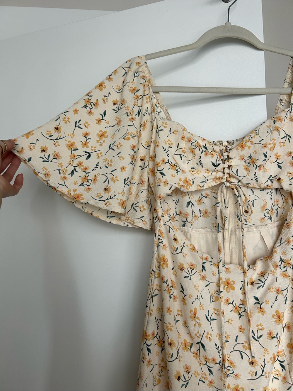Floral Cutout Midi Dress in Cream and Yellow - Picture 2 of 5